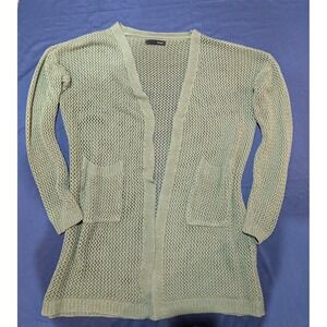 On Blue Womens Open Knit Cardigan Sage Green Pockets‎ Lightweight Duster M